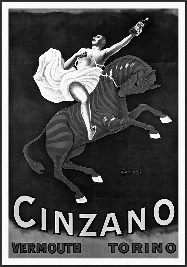 Leonetto Cappiello Photograph - Cinzano Vermouth Torino Retro Vintage Poster 1910 Black and White by Carol Japp