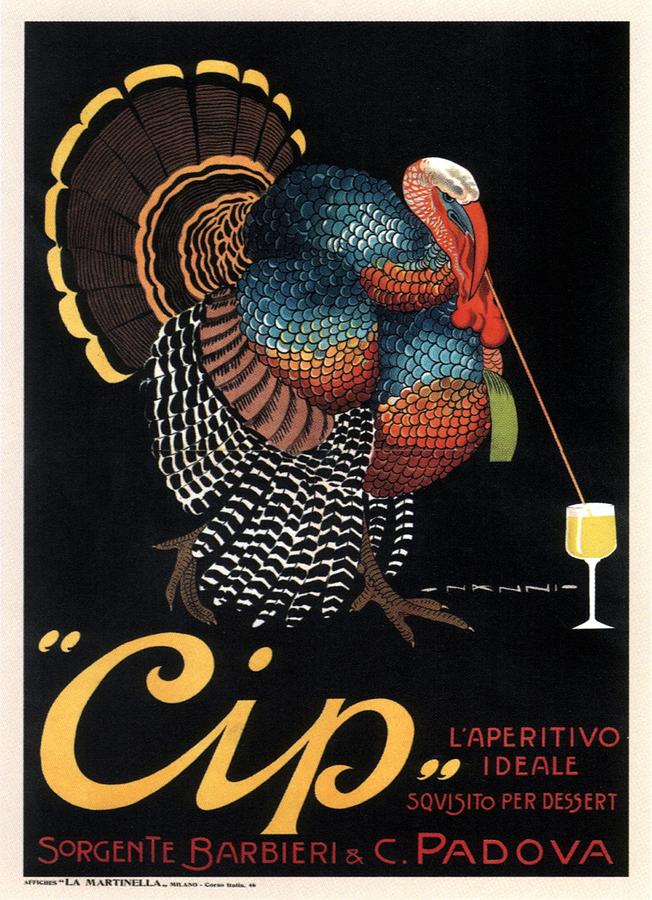 Cip - Italian  Liquor Poster - Turkey Sipping Liquor - Vintage Advertising Poster Digital Art by Studio Grafiikka