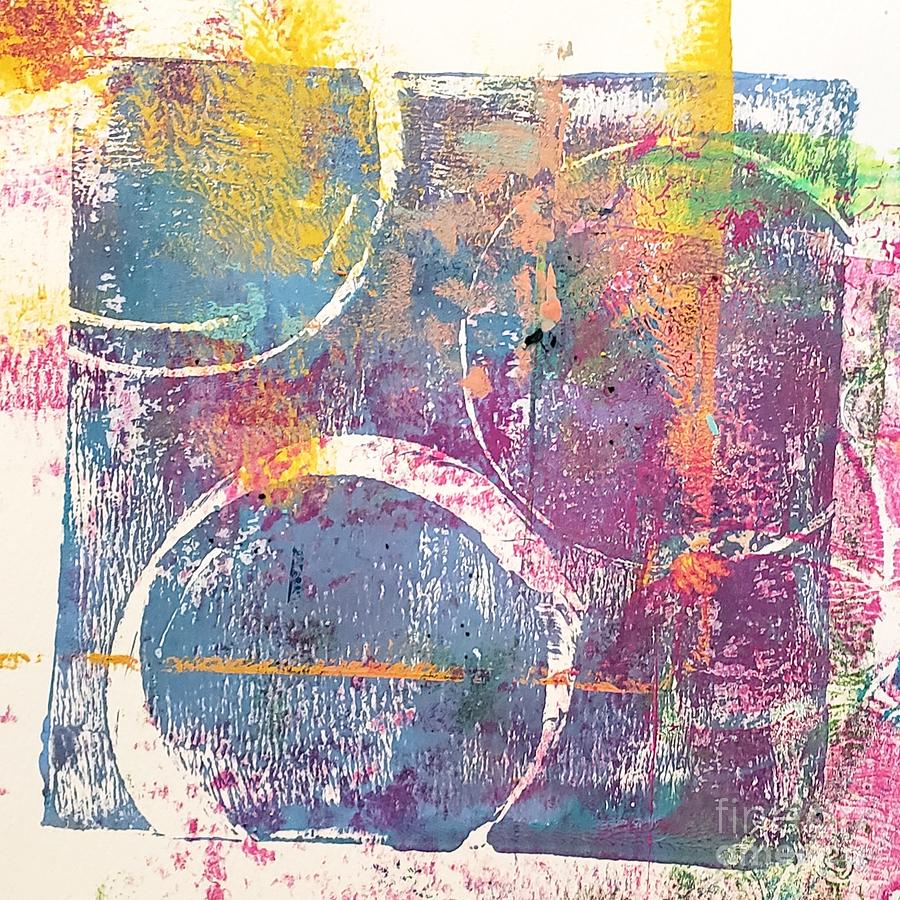 Blue Pink Circle Abstract Print Mixed Media by Joanne Herrmann
