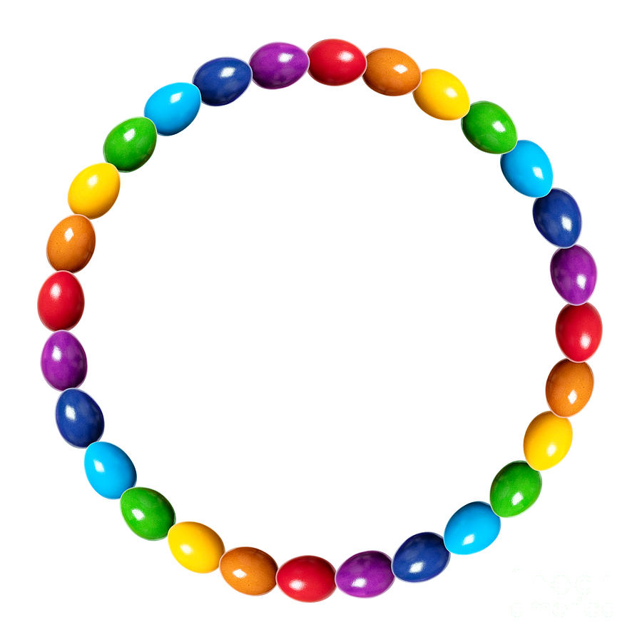 Circle border made of rainbow colored eggs, circular frame of colorful ...