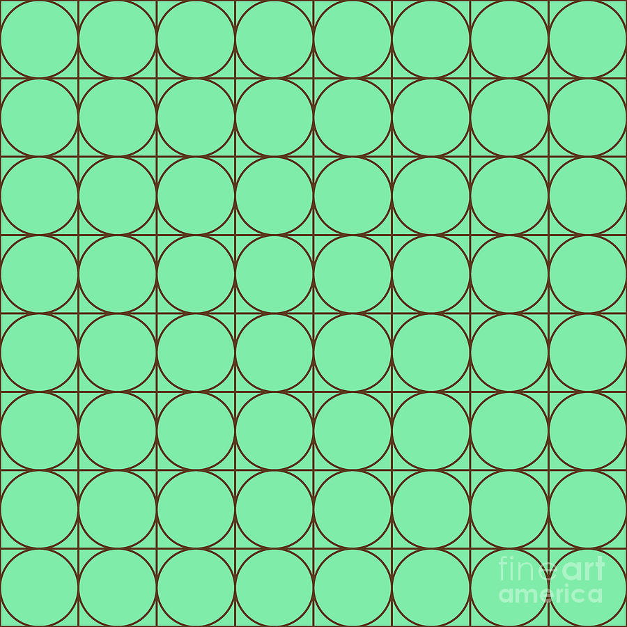 Circle In Square Tile Pattern In Mint Green And Chocolate Brown N.1089 Painting