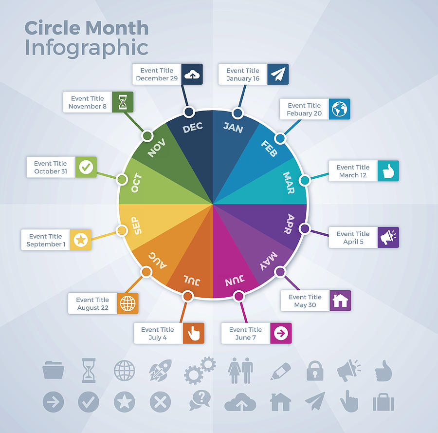 Circle Month Calendar Event Infographic Drawing by Filo