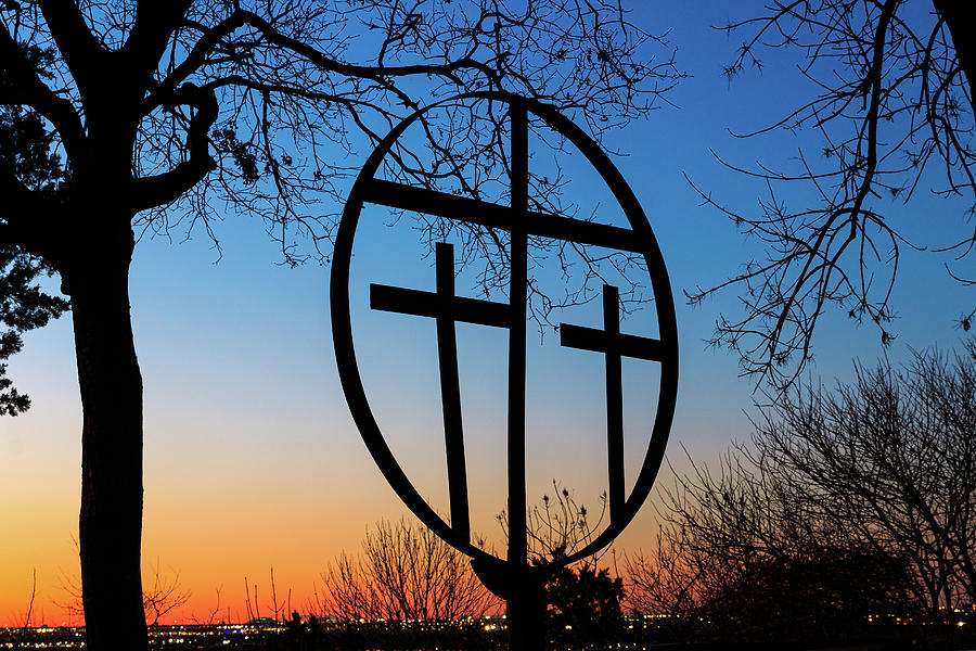 Circle of Crosses as the sun sets. Photograph by David Ilzhoefer