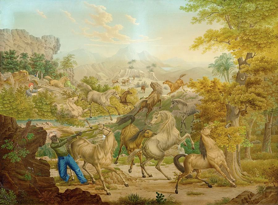 Circle Of Ducros Abraham Louis Rodolphe Moudon 1748  1810 Lausanne The Oriental Horse Hunt Painting
