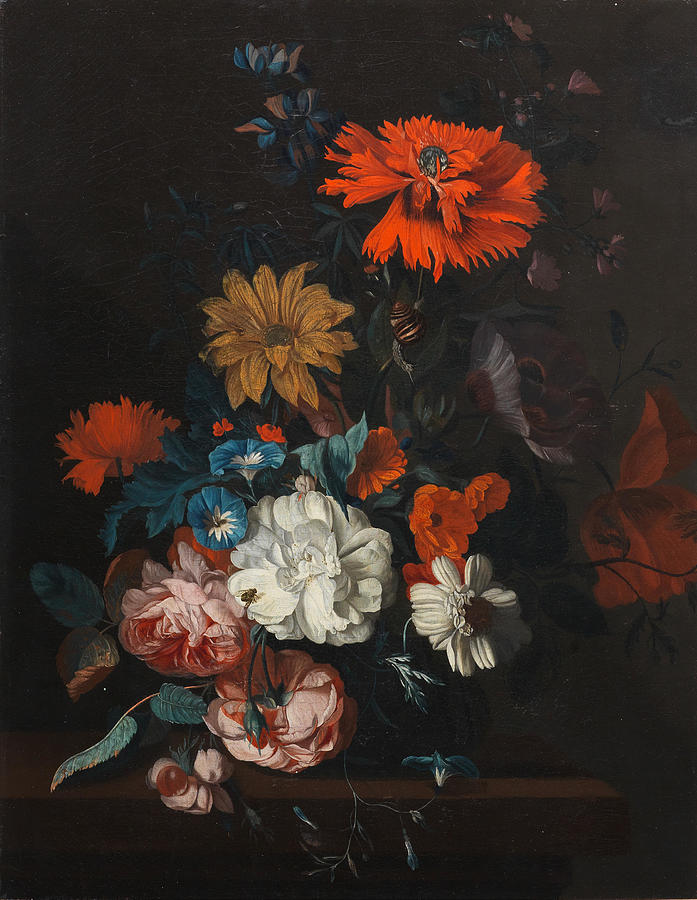 Circle Of Rachel Ruysch Amsterdam 1664 1750 Carnations Rose Convolvulus And Other Flowers On A 2055