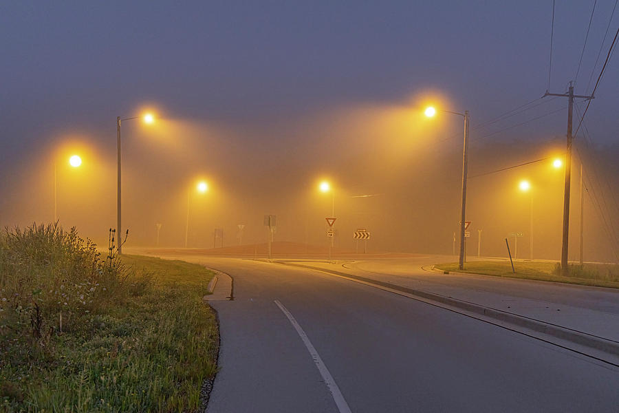 Circle of streetlights in dense fog Photograph by James Brey  Pixels