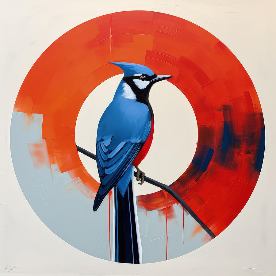 Circle of Whimsy - Blue Jay Bird Art Painting by Lourry Legarde