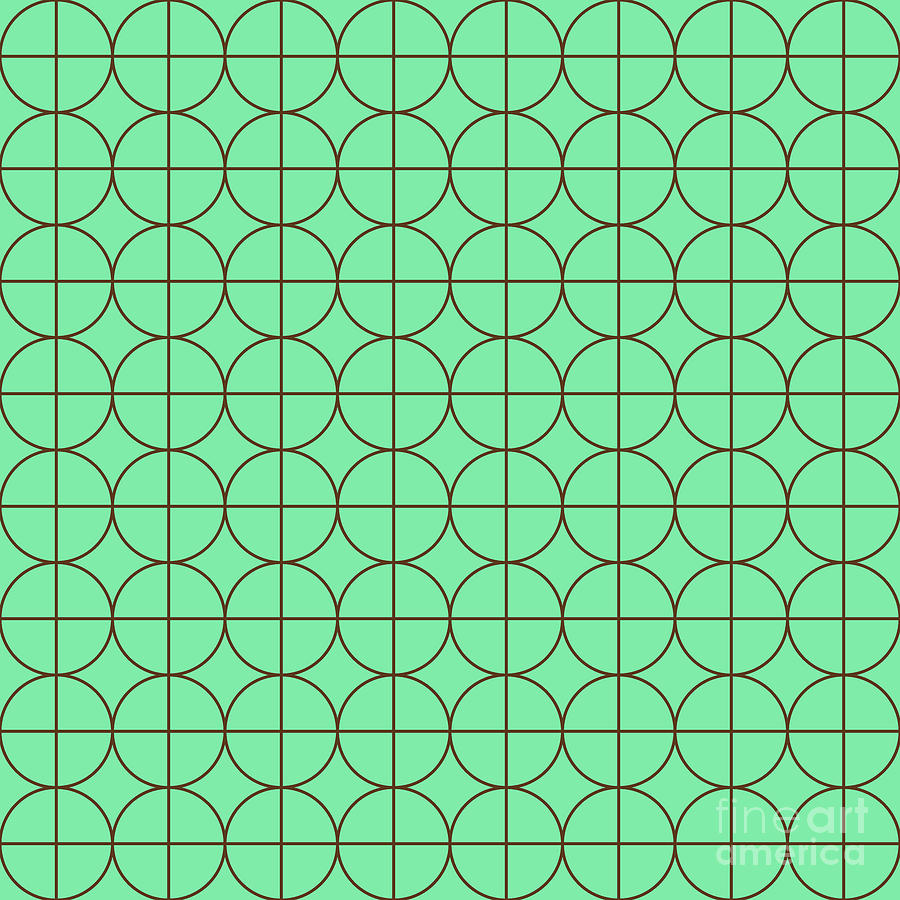Circle On Grid Pattern In Mint Green And Chocolate Brown N.1417 Painting