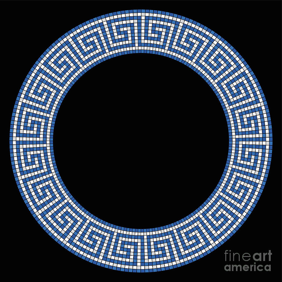 Circle shaped meander mosaic, frame in blue and white Yoga Mat