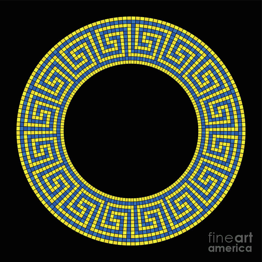 Circle shaped meander mosaic, frame in yellow and blue Digital Art by ...