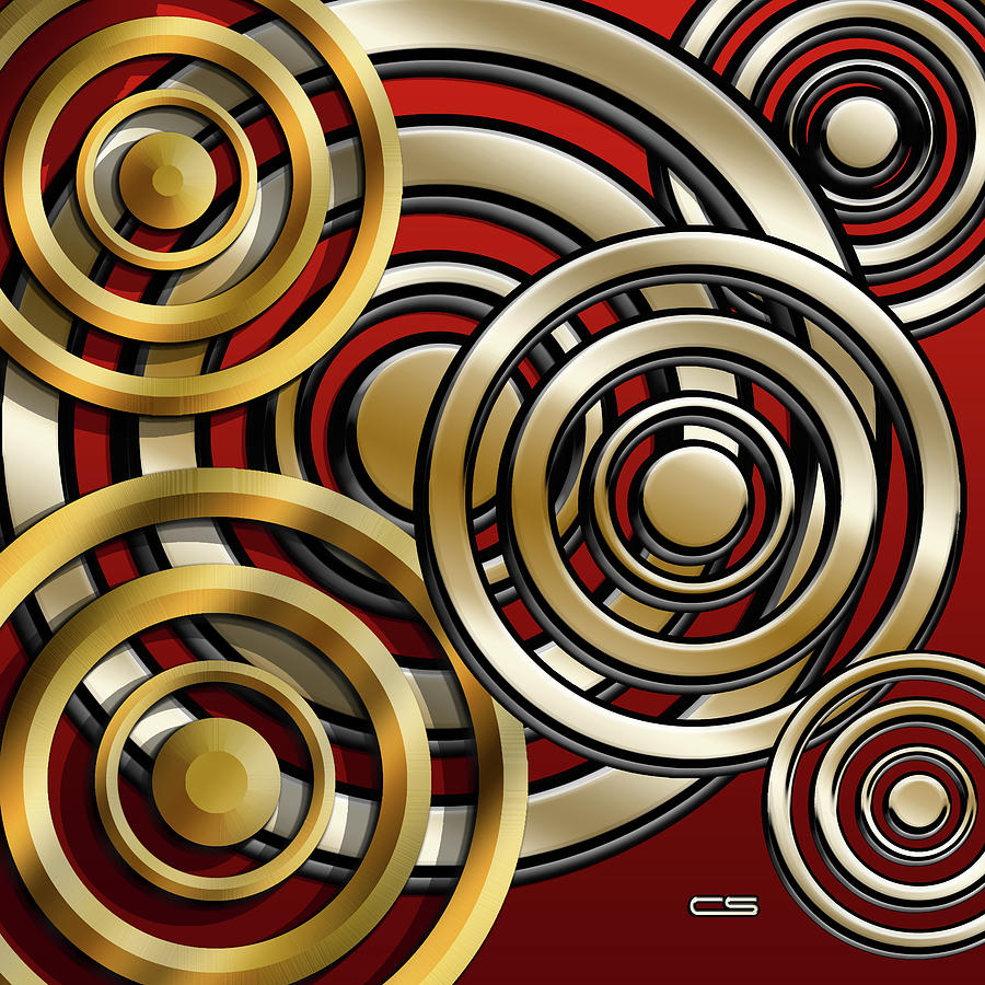 Circles on Red Digital Art by Chuck Staley