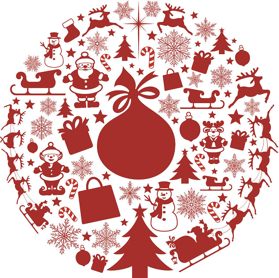 Circular collage of red Christmas designs Drawing by AlonzoDesign