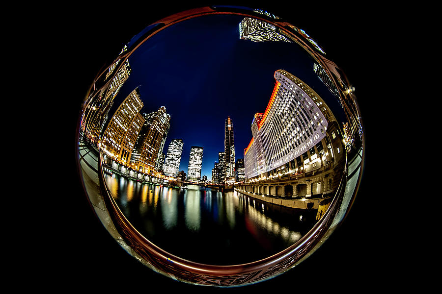 Circular Fisheye look down the Chicago River Photograph by Sven Brogren