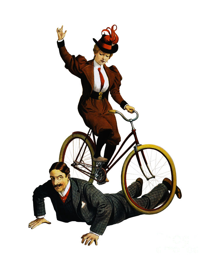 Vintage Digital Art - Circus Act with Bicycle by Madame Memento
