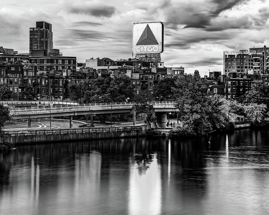Citgo Sign Over The Charles River - Boston BW Cityscape Photograph by Gregory Ballos