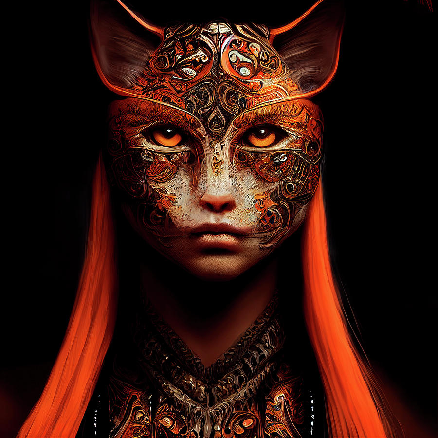 Citrine the Cat Warrior Woman Digital Art by Peggy Collins