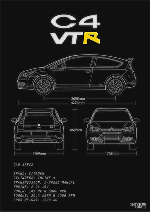 Citroen C4 Vtr Blueprint Interlakes Digital Art By Interlakes Fine Art America