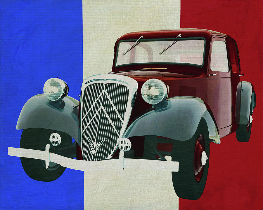 Citroen Traction from 1938 in front of the French Flag Painting by Jan Keteleer