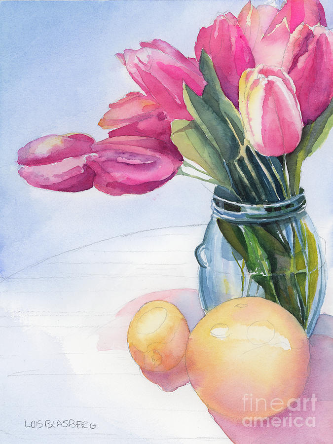 Citrus and Tulip Painting by Lois Blasberg