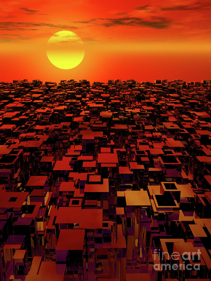 City and Sun Digital Art by Phil Perkins