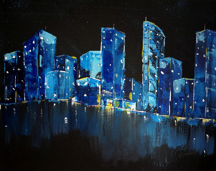 City At Night Painting by Brent Knippel
