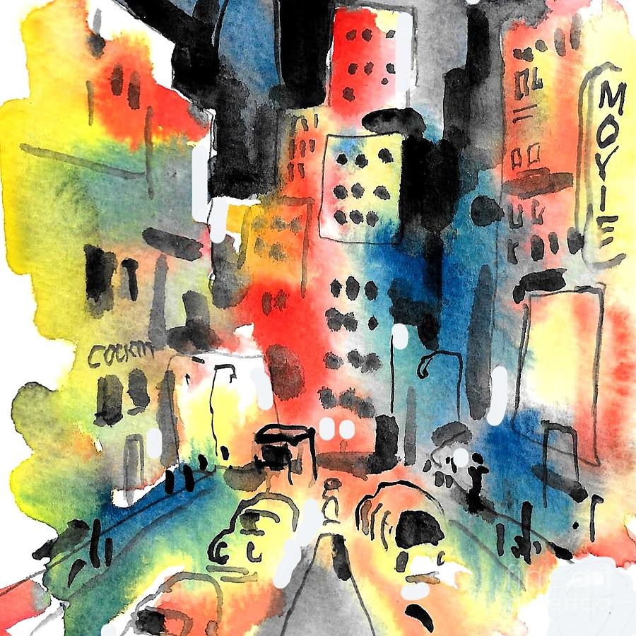 City At Night Painting by Terry Banderas
