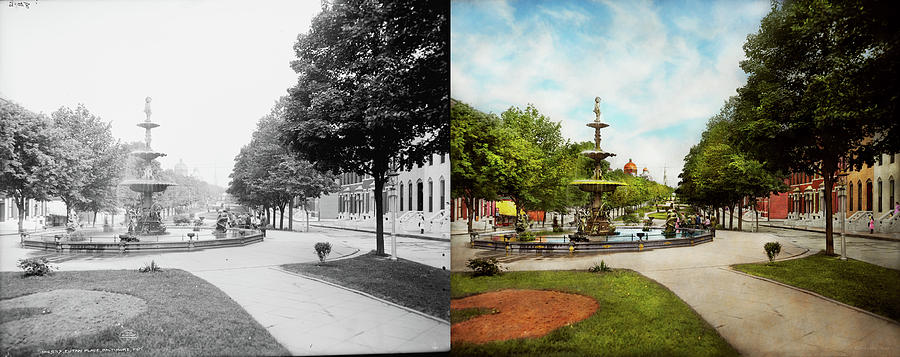 City - Baltimore MD - Centennial Fountain 1903 - Side by Side Photograph by Mike Savad