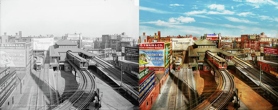 City - Boston MA - Dudley Street Station 1904 - Side by Side Photograph by Mike Savad
