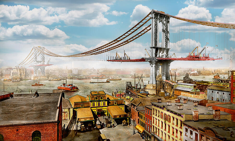 City - Brooklyn, NY - The construction of the Manhattan bridge 1909 Photograph by Mike Savad City - Brooklyn, NY - The construction of the Manhattan bridge 1909 Photograph by Mike Savad