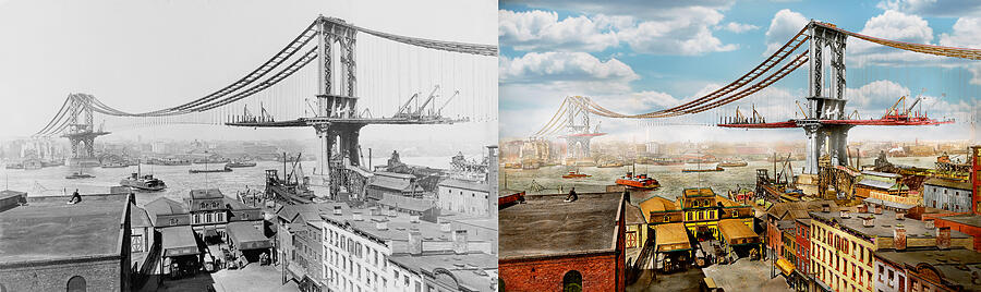 City - Brooklyn, NY - The construction of the Manhattan bridge 1909 - Side by Side Photograph by Mike Savad City - Brooklyn, NY - The construction of the Manhattan bridge 1909 - Side by Side Photograph by Mike Savad