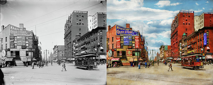 City - Buffalo NY - Signs of the Times 1900 - Side by Side Photograph by Mike Savad