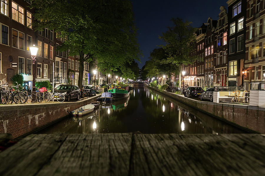 City canal at night in Amsterdam Photograph by Fabiano Di Paolo