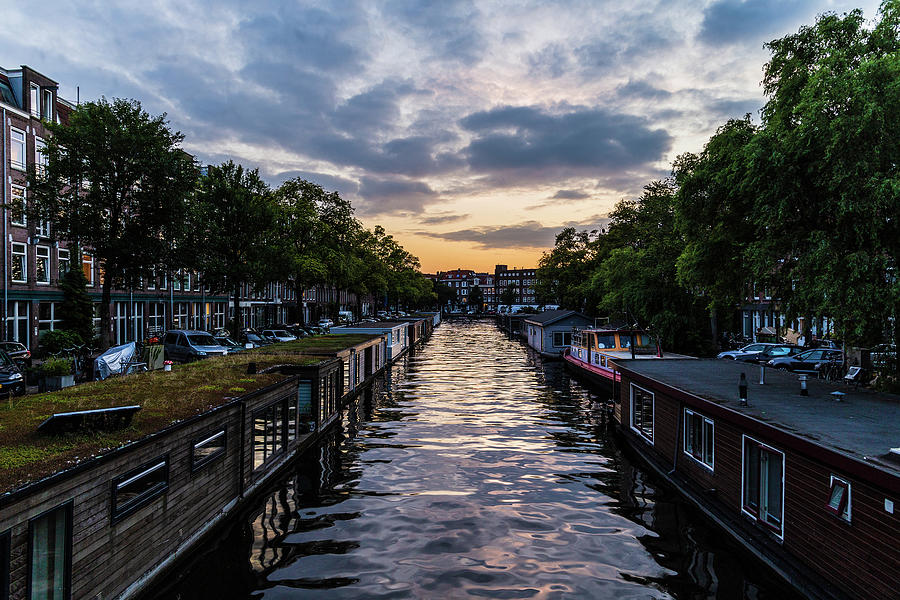 City canal at sunset in Amsterdam Photograph by Fabiano Di Paolo