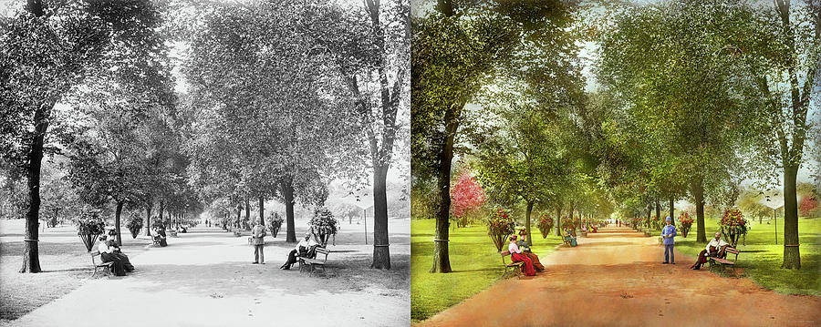 City - Chicago IL - A Walk in Lincoln Park 1900 - Side by Side Photograph by Mike Savad