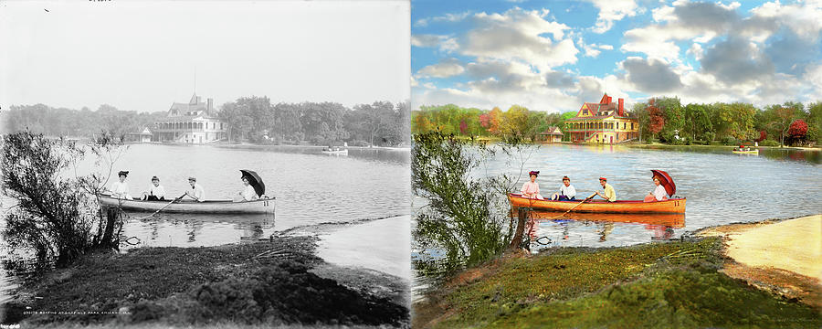 City - Chicago, IL - Boating at Garfield Park 1907 - Side by Side Photograph by Mike Savad