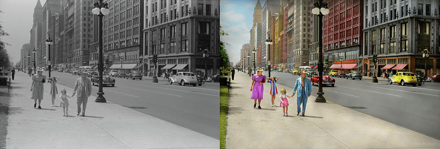 City - Chicago, IL - Family day out 1941 - Side by Side Photograph by Mike Savad