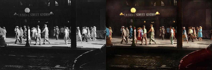City - Chicago IL - Five oclock crowd 1941 - Side by Side Photograph by Mike Savad