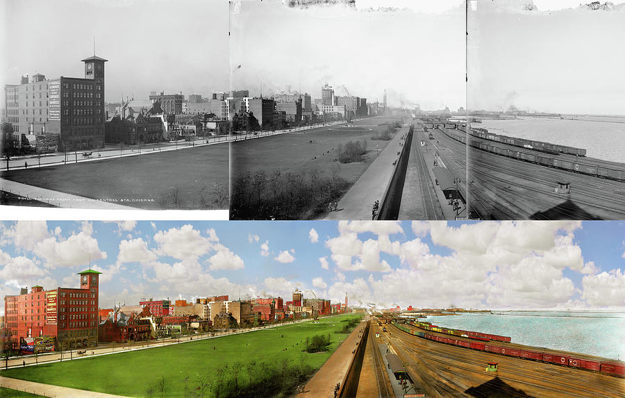 City - Chicago IL -  Grant Park 1901 - Side by Side Photograph by Mike Savad