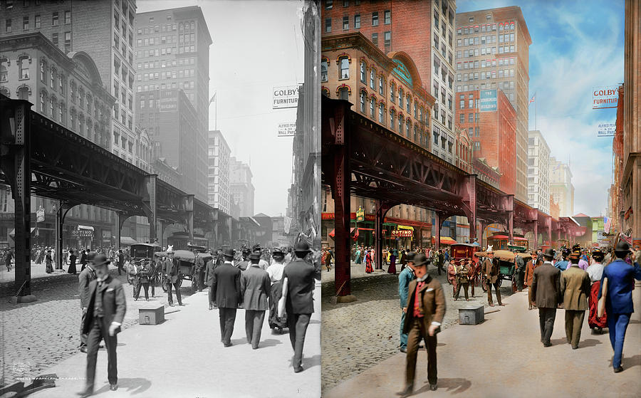 City - Chicago, IL - Historic Wabash Ave 1907 - Side by Side Photograph by Mike Savad