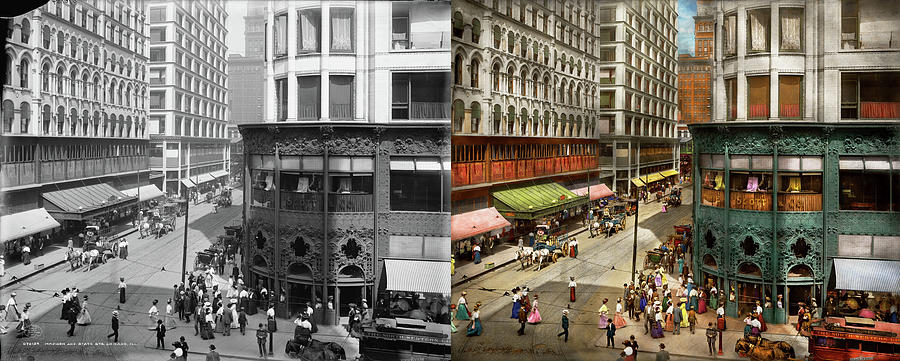 City - Chicago IL - Hustle and Bustle 1907 - Side by Side Photograph by Mike Savad