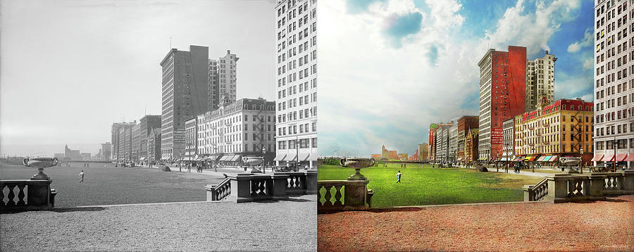 City - Chicago IL - South Michigan Ave 1911 - Side by Side Photograph by Mike Savad