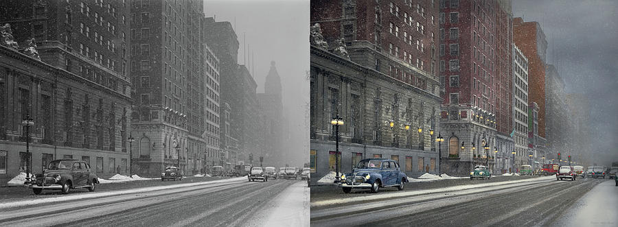 City - Chicago, IL - Wintertime in Chicago 1942 - Side by Side Photograph by Mike Savad