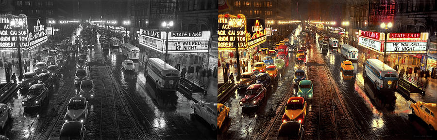 City - Chicago - They walked by night 1949 - Side by Side Photograph by Mike Savad