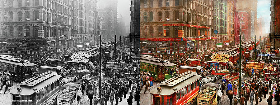 City - Chicago - Traffic jam on Dearborn St 1909 - Side by Side  Photograph by Mike Savad