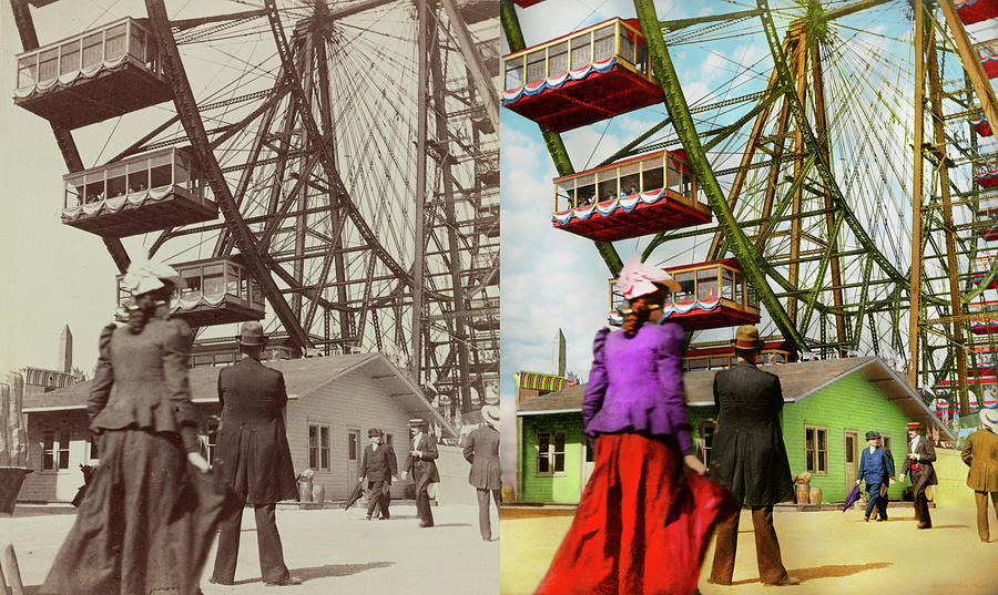 City - Chicago,IL - Fair - The first Ferris Wheel 1893 - Side by Side Photograph by Mike Savad