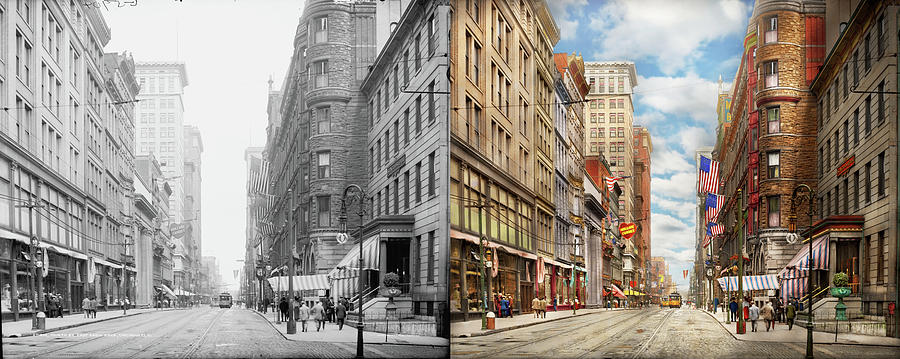City - Cincinnati, OH - Fourth and Race St 1908 - Side by Side Photograph by Mike Savad