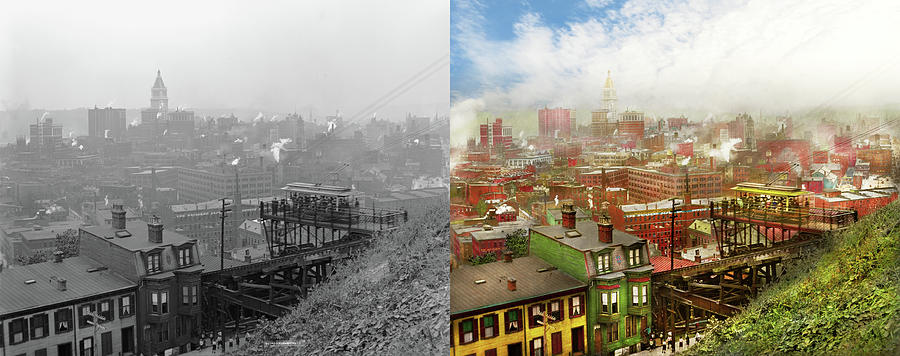 City - Cincinnati, OH - I can see my house from here 1915 - Side by Side Photograph by Mike Savad