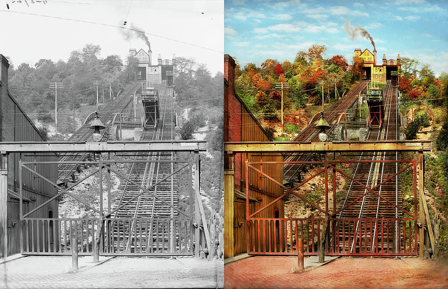 City - Cincinnati OH - Price Hill Incline 1906 - Side by Side Photograph by Mike Savad