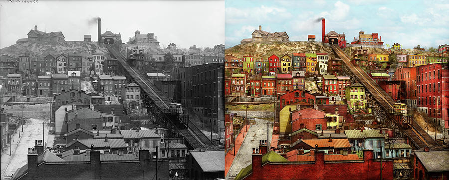 City - Cincinnati, OH - That is quite an incline 1906 - Side by Side Photograph by Mike Savad