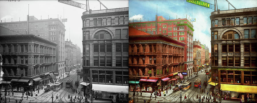 City - Cincinnati, OH - The heart of the city 1907 - Side by Side Photograph by Mike Savad